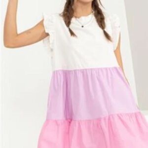 White, Lavender & Pink Tiered Ruffle Dress - Brand